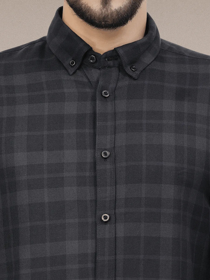 Dark  Checkered Button Down Casual Shirt