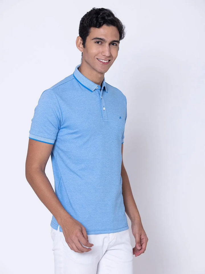 Textured Cool Blue Polo Shirt - Braclo