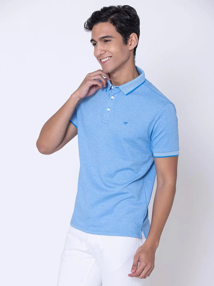 Textured Cool Blue Polo Shirt - Braclo